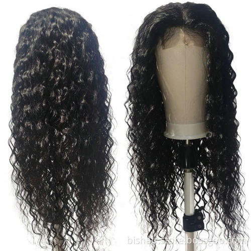 28" Lace Front Wig Real Hair Water Wave Lace Front Wig 4x4 Hair Wig 100% Real Human Hair Natural Black 150 Density Wholesale